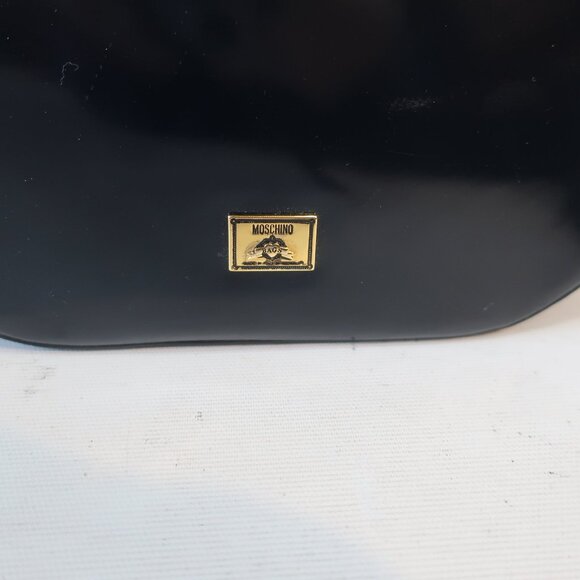 Womens Moschino 453248 Brown Black Matted Patent Leather Shoulder Handbag - Picture 8 of 16